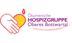 Das Logo der Ökumenischen Hospizgruppe Oberes Bottwartal zeigt stilisiert eine Hand, die eine brennende Kerze hält. Hand und Kerze bilden zusammen ein Herz.